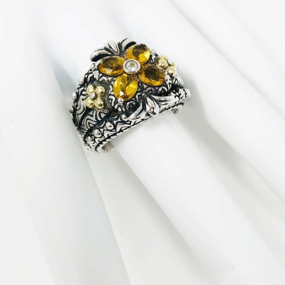 Barbara Bixby Sterling Silver 18K Gold Citrine Flower Ring Size 6 - Picture 5 of 8